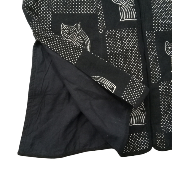 Sam Hilu African Cat Style Art to Wear Print Long Cotton Vest Coat S/M - Picture 7 of 7